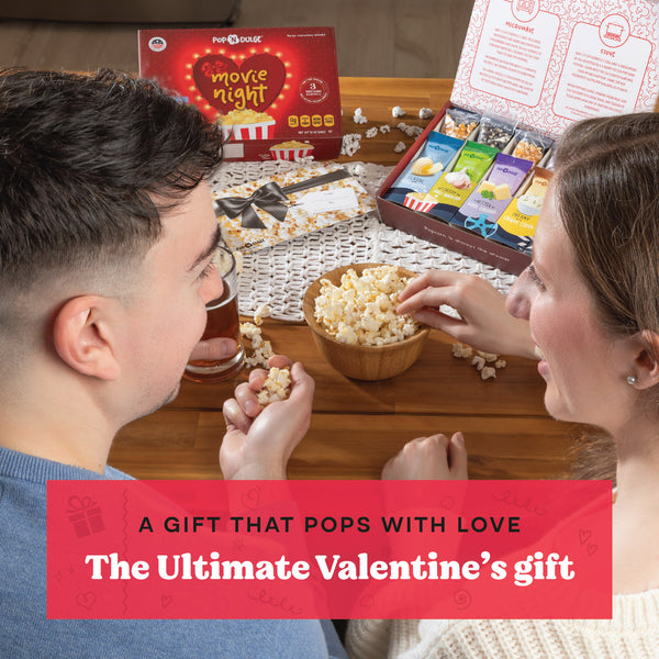 Valentines Day Movie Night Heart Popcorn Gift Set For Her, Him and