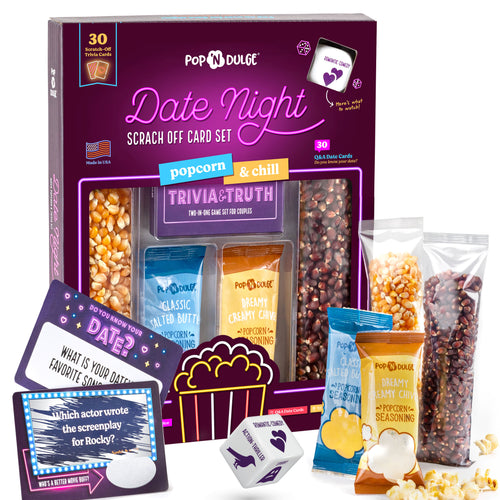 Date Night Scratch-Off Cards Movie Trivia Popcorn Gift Set - Ultimate Couple Games for Date Night at Home