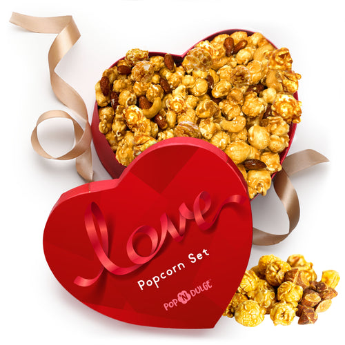 Gourmet Popcorn Caramel and Candied Nuts Heart-Shaped Gift Box